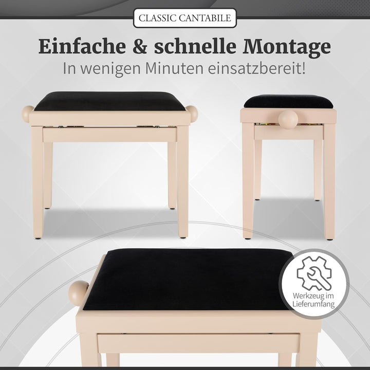 Classic Cantabile Pianobank LA matt - Höhenverstellbar von 47-56 cm - Spindelmechanik - Sitzfläche 5