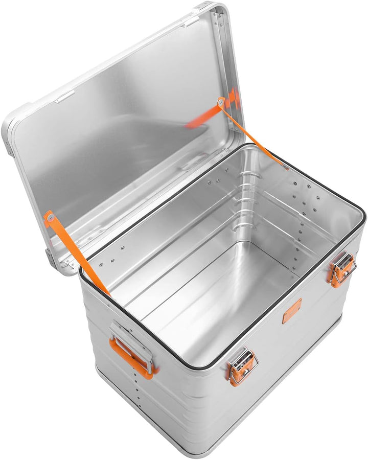 Alubox Alukiste abschliessbar E78 - Premium Aluminium Lagerbox 78 Liter - Deckel mit Aluminium Druck