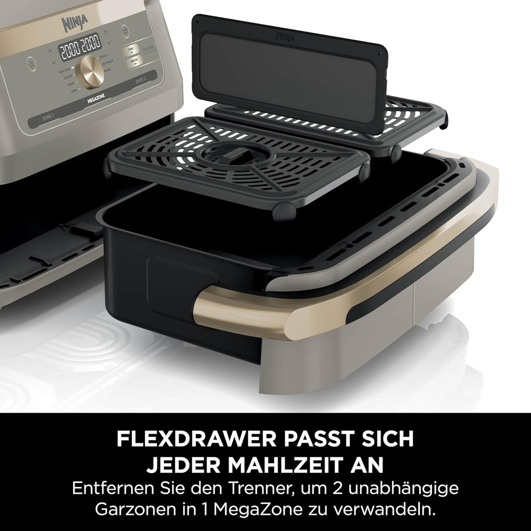 Ninja Foodi FlexDrawer Heissluftfritteuse, Dual Zone, verwandelt sich in MegaZone, 10,4 L, Dual Zone
