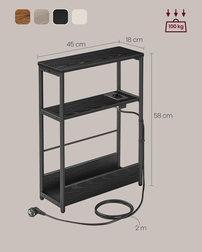 VASAGLE Beistelltisch schmal, Nachttisch mit Ladefunktion, Couchtisch klein, 3 Ablagen, Zeitschrifte