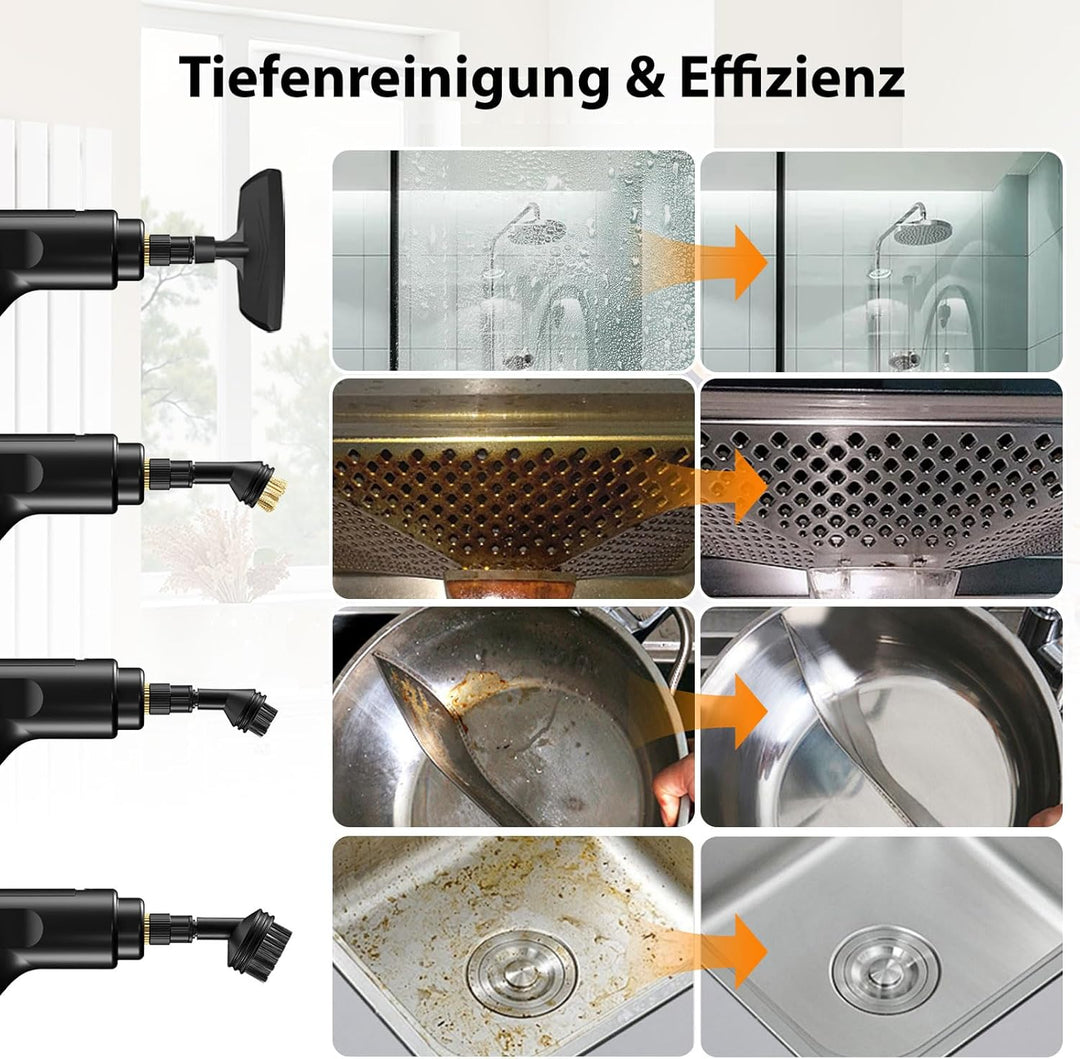 Dampfreiniger Handgerät, Dampfreiniger für Alles, 15s Aufheizzeit, 3-stufig einstellbarer, 1,4L Tank