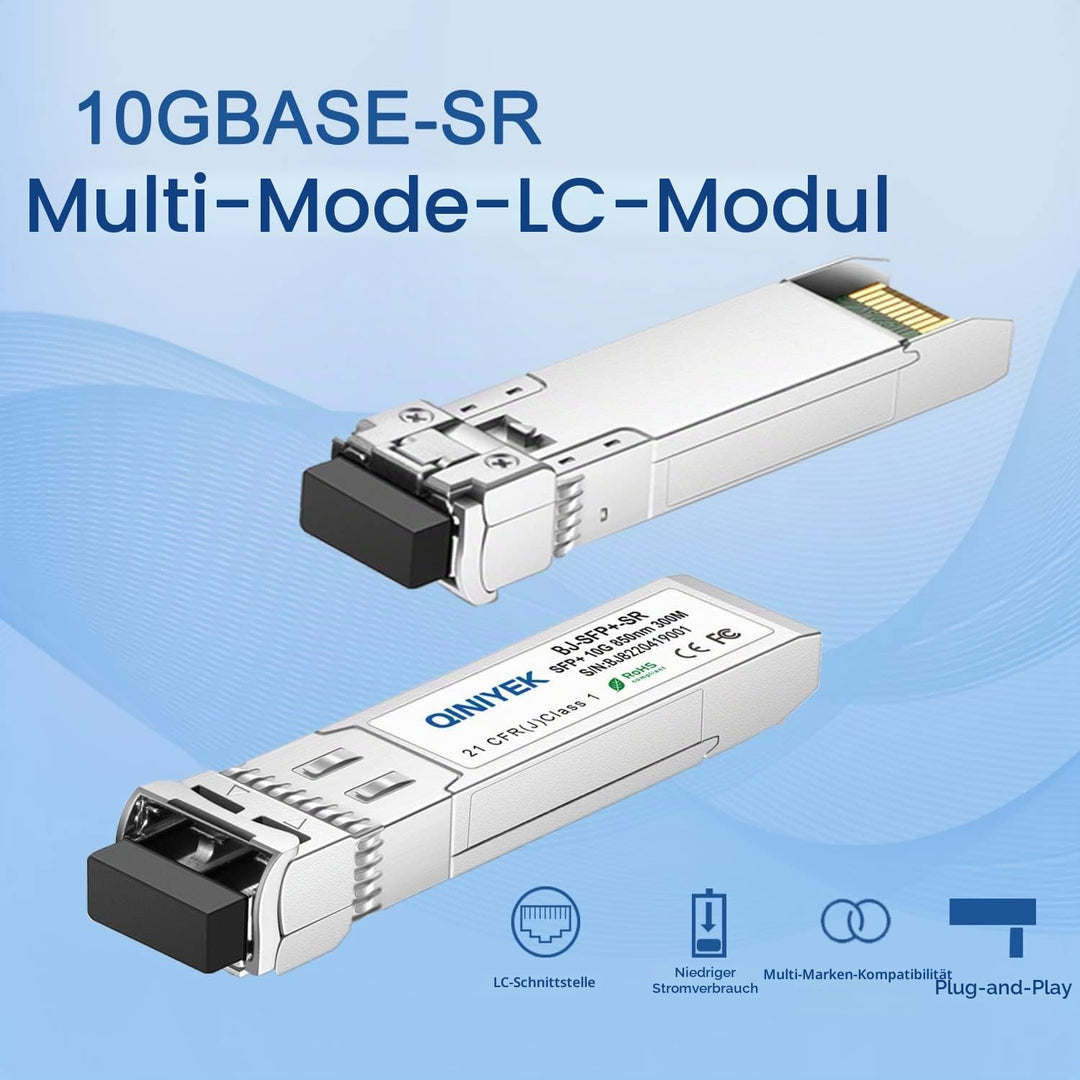 QINIYEK 10GBase-SR SFP+ Transceiver, 10G Multimode SFP+ LC-Modul, 850 nm MMF, bis zu 300 m, kompatib