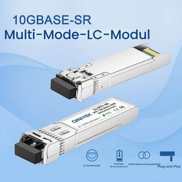 QINIYEK 10GBase-SR SFP+ Transceiver, 10G Multimode SFP+ LC-Modul, 850 nm MMF, bis zu 300 m, kompatib