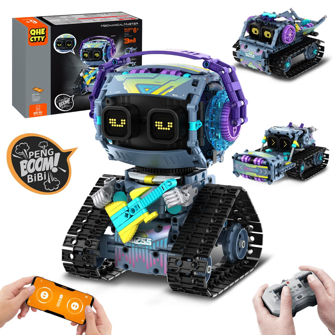 Technik Roboter Kinder für Jungen, 3-IN-1 Technik Bauspielzeug mit App-Fernsteuerung, Strassenwalze/