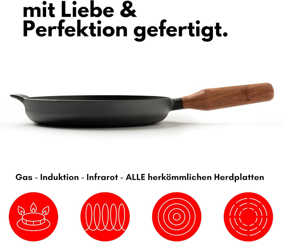 JAXX ROADHOUSE DIE BRATPFANNE - ausgezeichnete Premium Pfanne Gusseisen, Gusseisenpfanne Induktion,