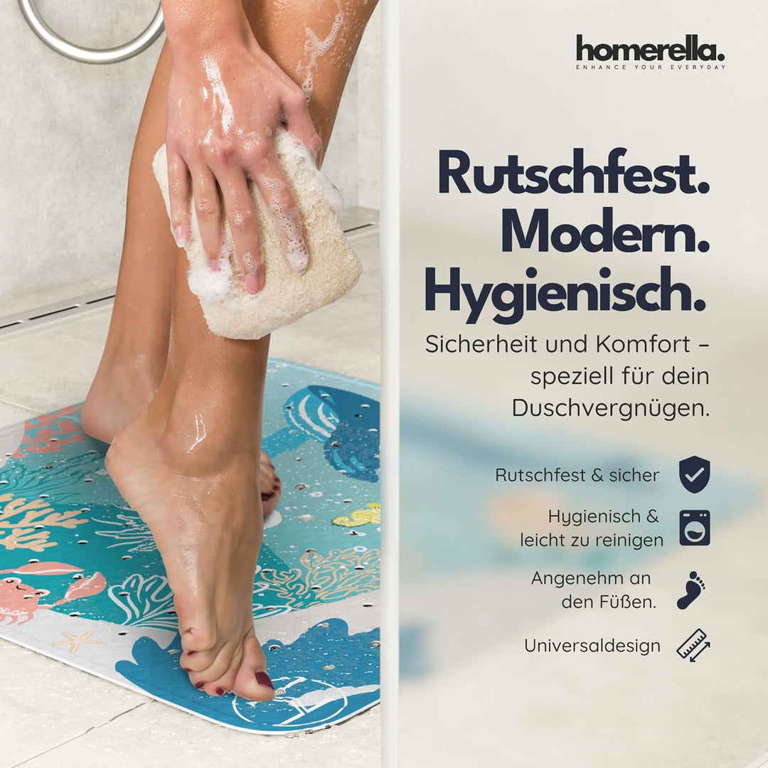 Homerella® Duschmatte rutschfest Kinder - 100% BPA frei Inkl. 2 Haken zum Aufhängen 53x53cm - Antiru