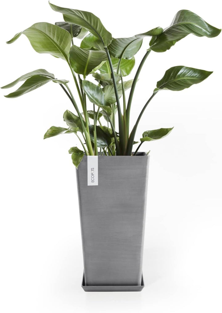 ECOPOTS Blumentopf Rotterdam Grau - 30 x 30 cm, 56 cm hoch - quadratisch gross - Pflanzentopf aus Re