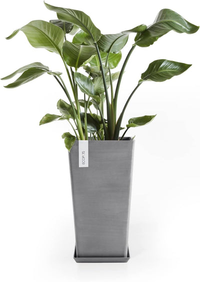 ECOPOTS Blumentopf Rotterdam Grau - 30 x 30 cm, 56 cm hoch - quadratisch gross - Pflanzentopf aus Re