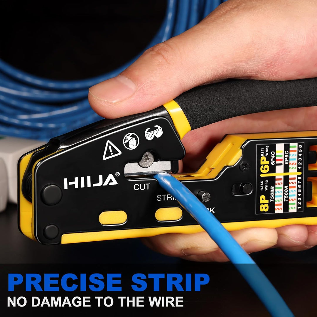 Hiija Crimpzange RJ45 - RJ45 Crimpwerkzeug Set, Cat5 Cat5e Cat6 Crimpzange für RJ11/12 6P/8P, 50 Stü