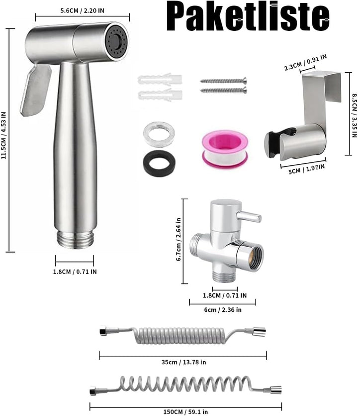ELINKUME Handheld Bidet Sprayer Kit with G1/2" Double Outlet Valve,Stainless Steel Toilet Sprayers S