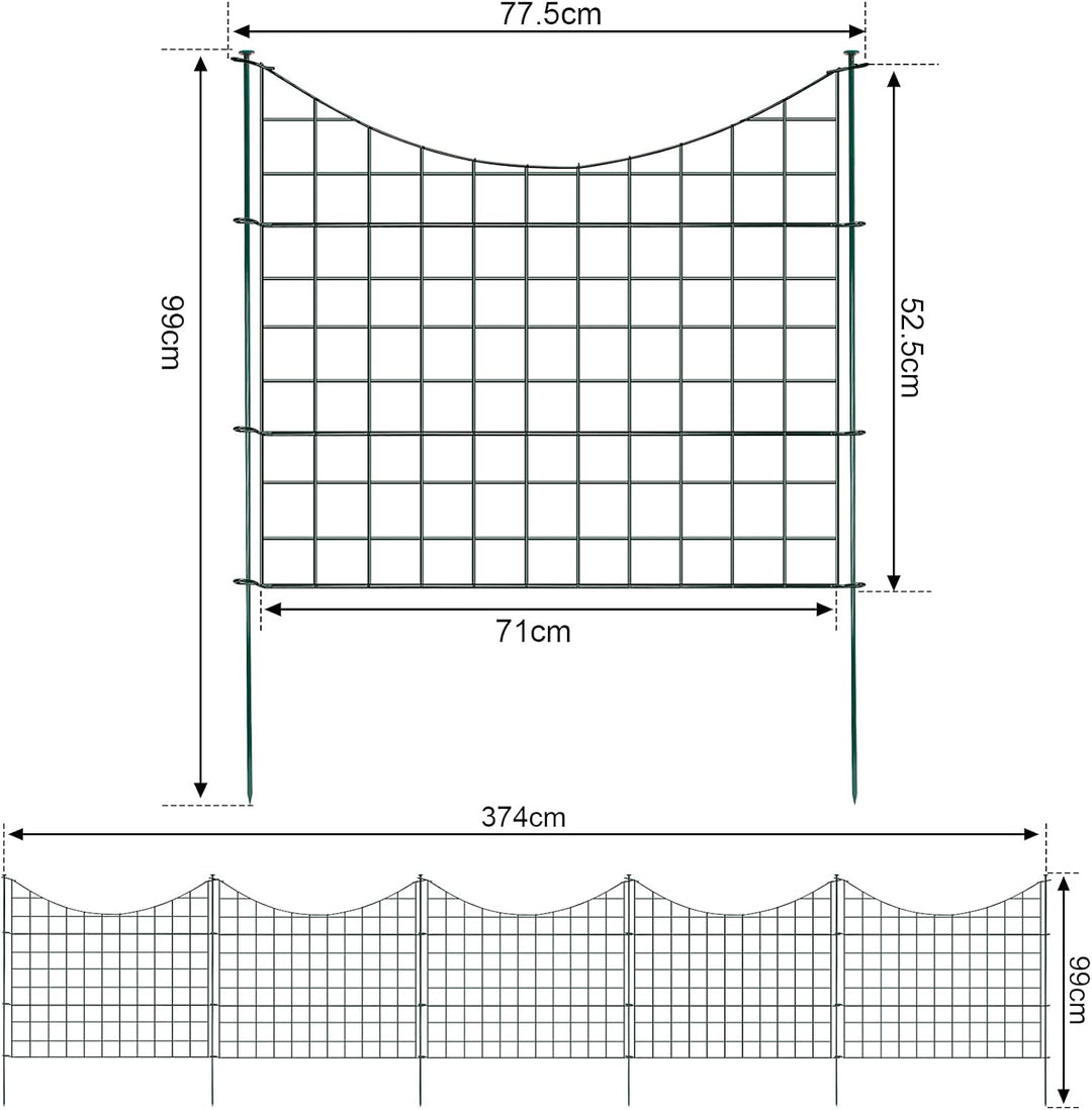 Herrselsam Teichzaun, 5tlg Set Gartenzaun Metall mit 11 Zaunelemente-5 Zaunelemente und 6 Befestigun