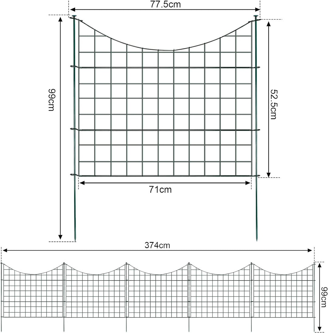 Ikodm Teichzaun Gartenzaun Komplettset - 5 Stück Teichzaun Steckzaun Metall 11 Zaunelemente - 5 Zaun