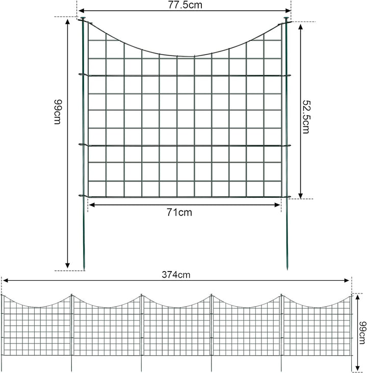 Ikodm Teichzaun Gartenzaun Komplettset - 5 Stück Teichzaun Steckzaun Metall 11 Zaunelemente - 5 Zaun