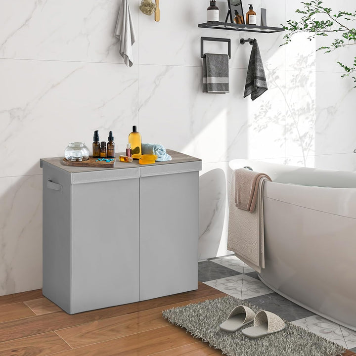 GIANTEX Wäschekorb 115 L mit 2 Fächern, Wäschesammler Wäschebox mit Deckel & Griff, Wäschesortierer