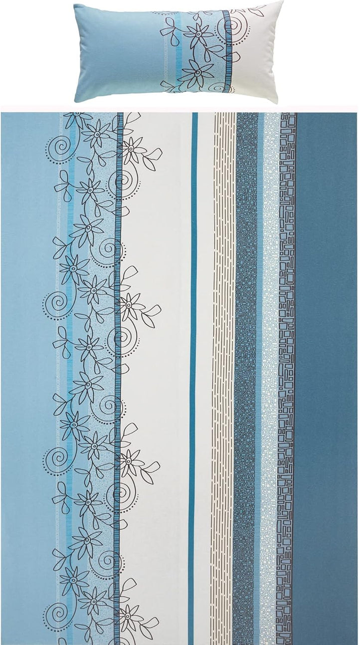 Erwin Müller Bettwäsche, Bettgarnitur Fein-Biber Blumen 4-TLG Sparpaket hellblau-weiss Grösse 155x22