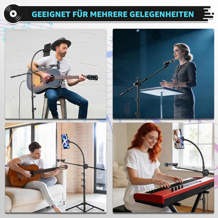 K KASONIC Mikrofonständer mit Tablet- und Telefonhalter, Verstellbarer Stativ-Boom-Mikrofonständer f