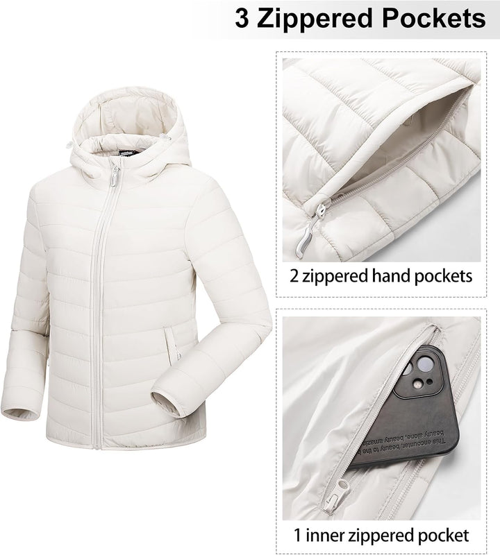 Outdoor Ventures Damen Steppjacke Leichte Packbare Übergangsjacke Warme Winterjacke mit Kapuze für F