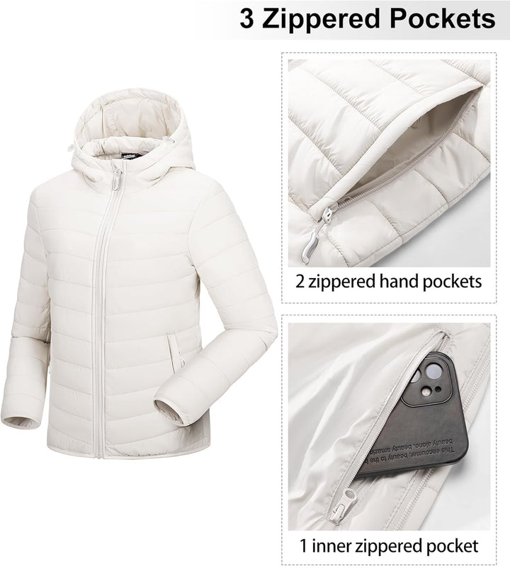 Outdoor Ventures Damen Steppjacke Leichte Packbare Übergangsjacke Warme Winterjacke mit Kapuze für F