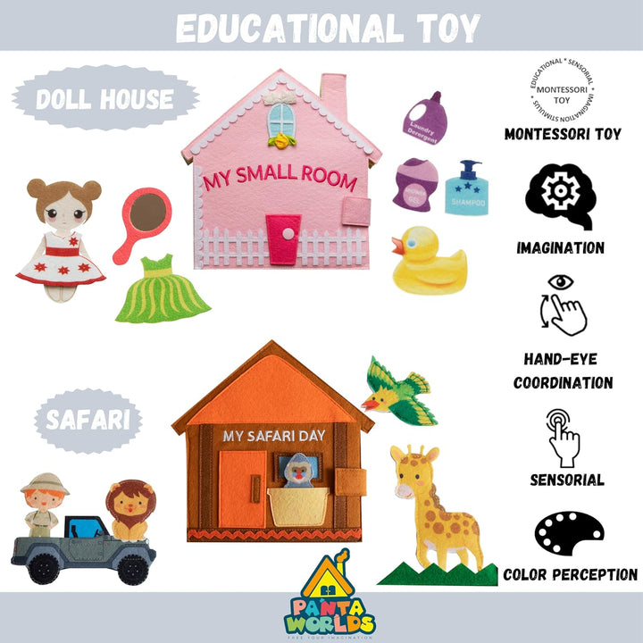 Meqbem® PANTAWORLDS® | Quiet Book | Pädagogisches Sensorisches Stoffbuch | Montessori Spielzeug ab 1