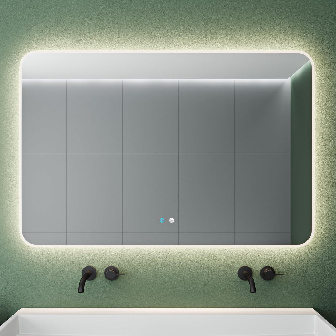 Mai & Mai Badspiegel mit LED Beleuchtung Wandspiegel 120x80cm Bad-Spiegel mit Touchschalter, Beschla
