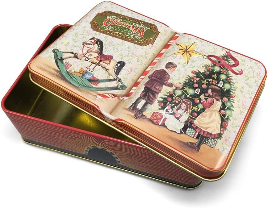 Kleine Nostalgische Rechteckdose Buchdose Christmas Tree Deko Box Weihnachts-Kekse, ca. 14,5 x 9 x 5