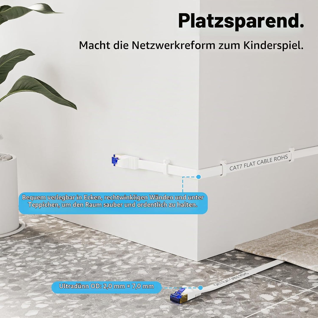 Cat 7 Flach Netzwerkkabel Weiss(30 Meter),Hochgeschwindigkeits Lan Kabel,Gigabit Ethernet Kabel Mit