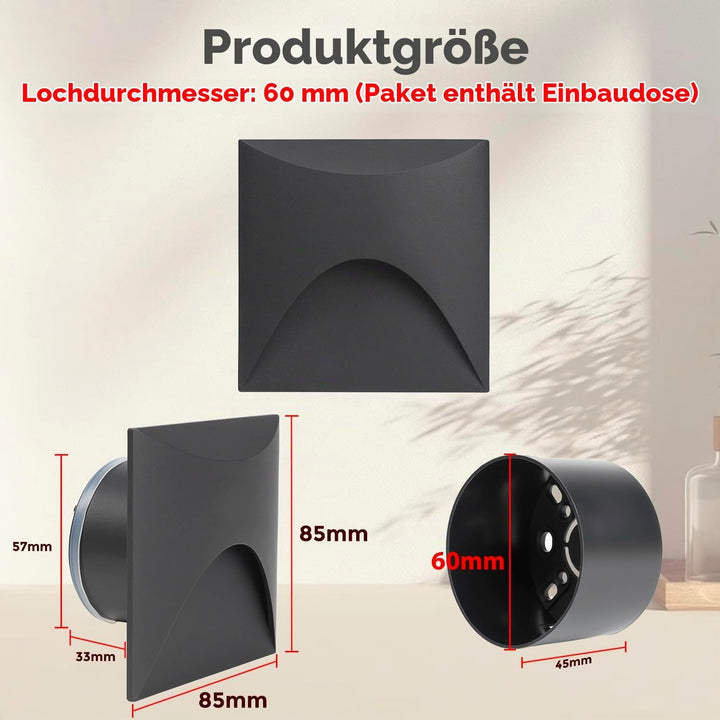 Arotelicht 4er 3W LED Treppenlicht Warmweiss 3000K Aluminium Wandleuchte 230V Eckig Einbaustrahler T