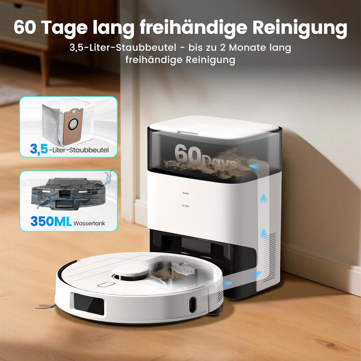 T30+ Saugroboter mit Wischfunktion, Staubsauger Roboter mit Absaugstation 3.5L, 12000Pa Saugkraft, R