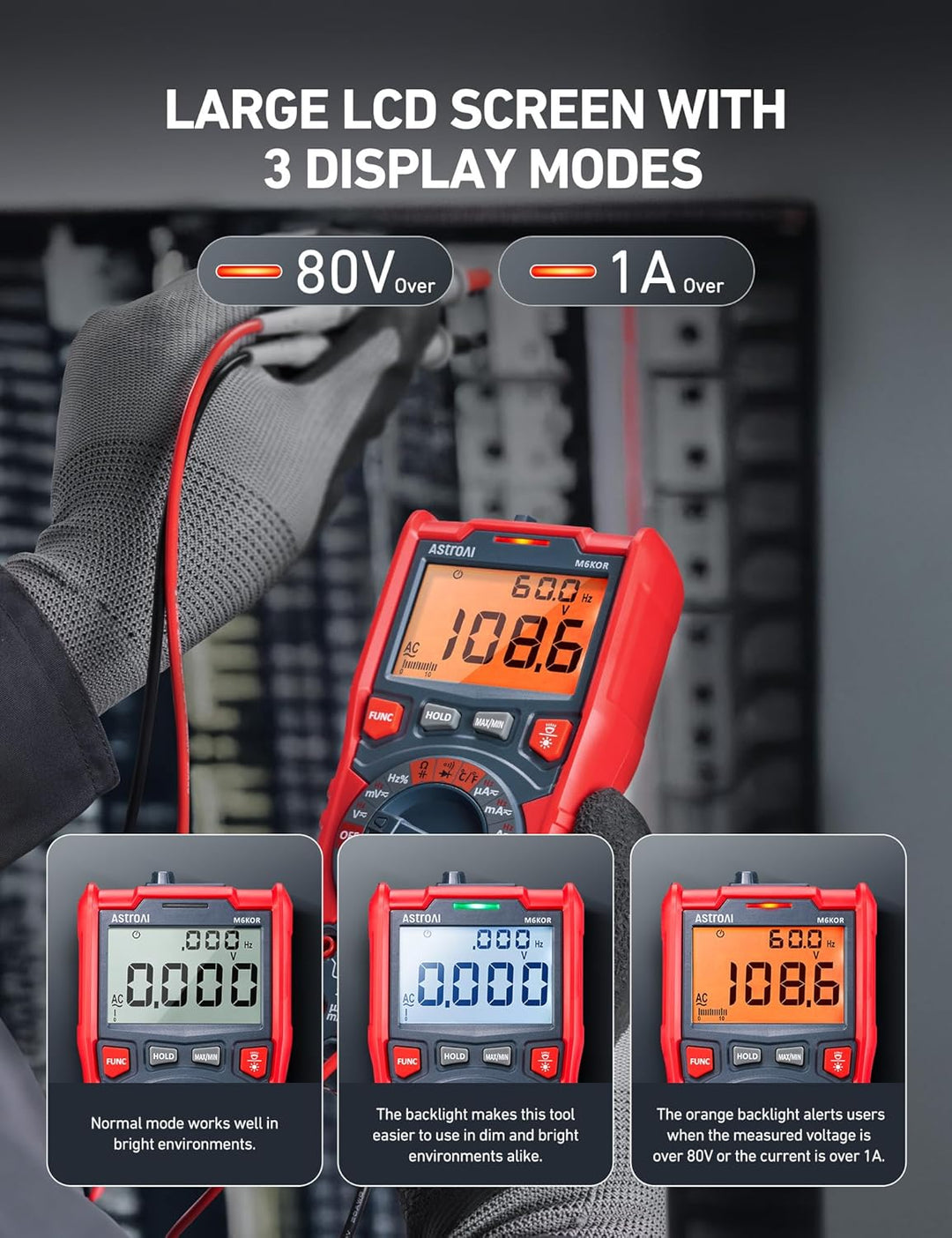 AstroAI Digital Multimeter mit NCV, True RMS Auto-Range 6000 Counts Spannungsprüfer Voltmeter, misst