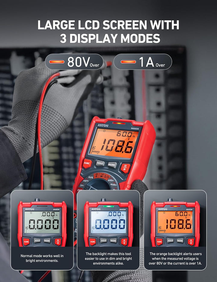 AstroAI Digital Multimeter mit NCV, True RMS Auto-Range 6000 Counts Spannungsprüfer Voltmeter, misst