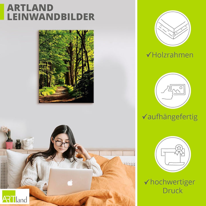 ARTland Leinwandbilder Wandbild Bild Leinwand 60x80 cm Wald Landschaft Natur Frühling Sonne Bäume La
