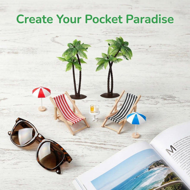 Hemobllo 9 Stück Miniatur Strand Deko Set, Mini Liegestuhl Palme Sonnenschirm Zubehör für DIY Sommer