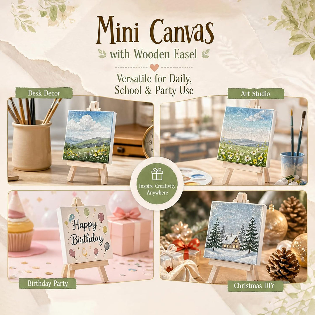 12 Stück Mini Leinwände mit Holzstaffeleien 10 x 10 cm Und 15 x 8 cm Staffelei Klein Faltbarer für H