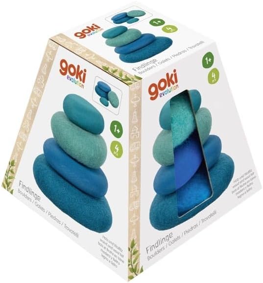 goki 58345 Evolution - Findlinge, stapelbare Steine aus Wollfilz und Holz – Kreatives Lernspielzeug,