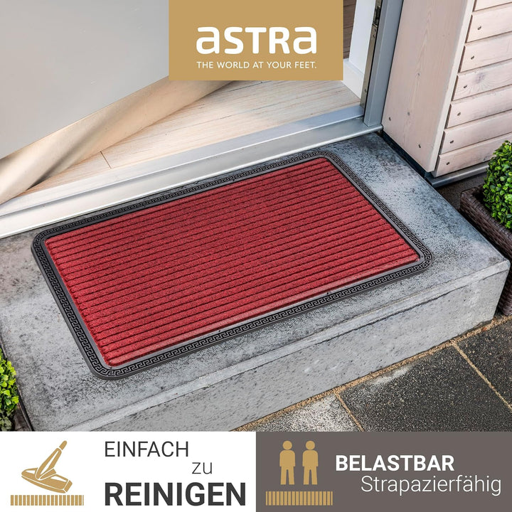 Fussmatte Aussen &amp; Innen rutschfest - Rot Linien 40x60cm 2er Set (Rechteckig) | Robuste Gummi Sauber