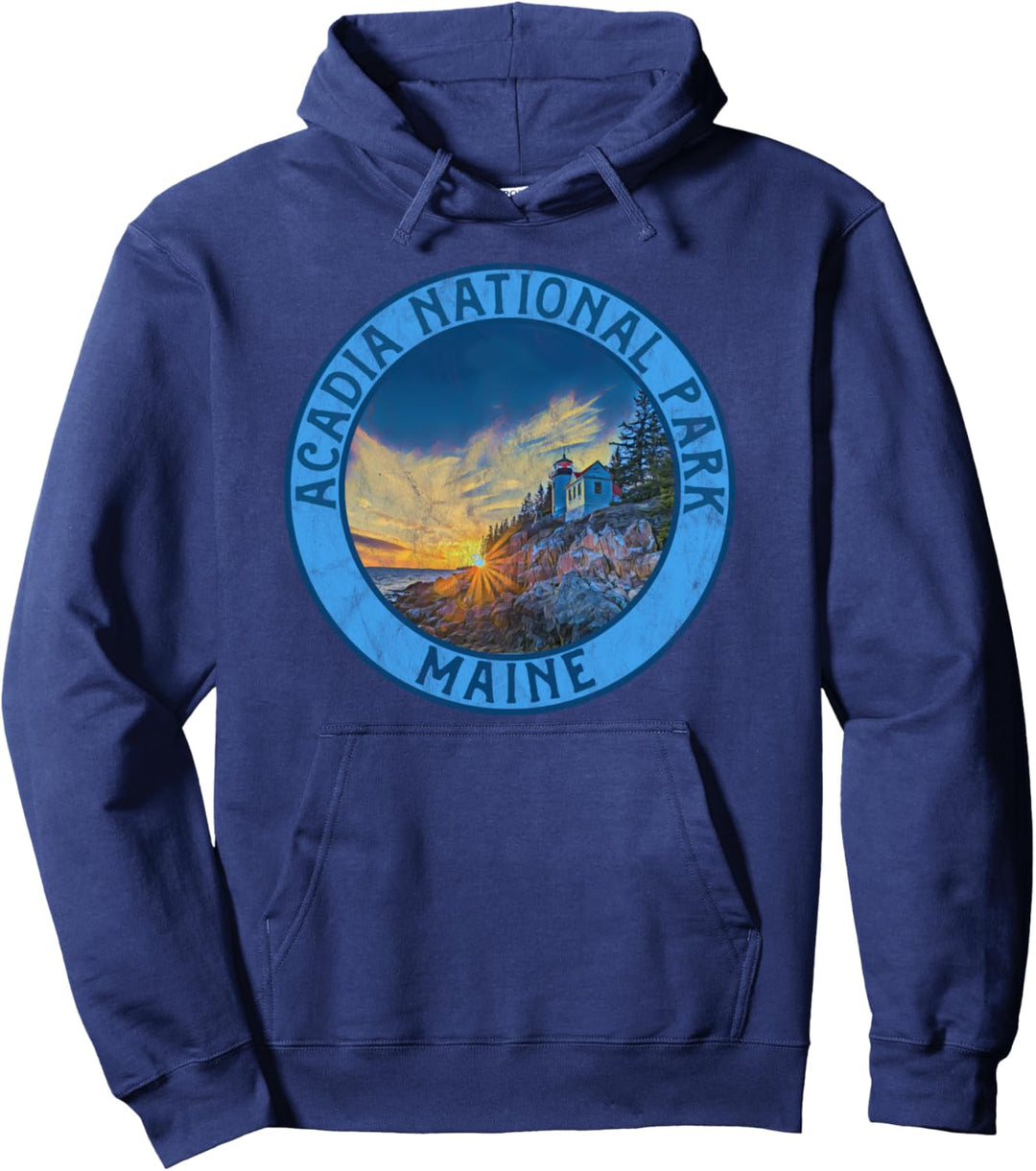 Vintage Acadia National Park Retro Distressed Beach Pullover Hoodie