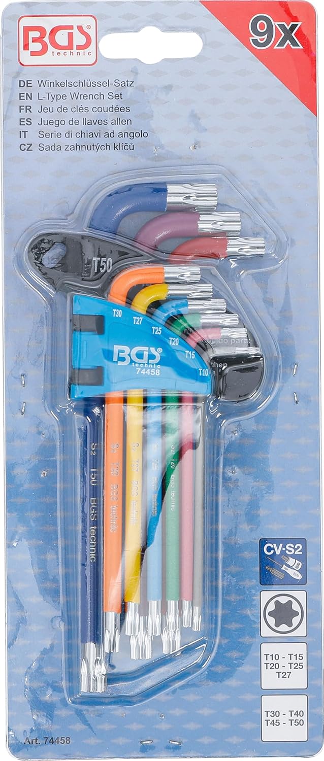 BGS 74458 | Winkelschlüssel-Satz | Multicolour | T-Profil (für Torx) T10 - T50 | 9-tlg., T-Profil (f