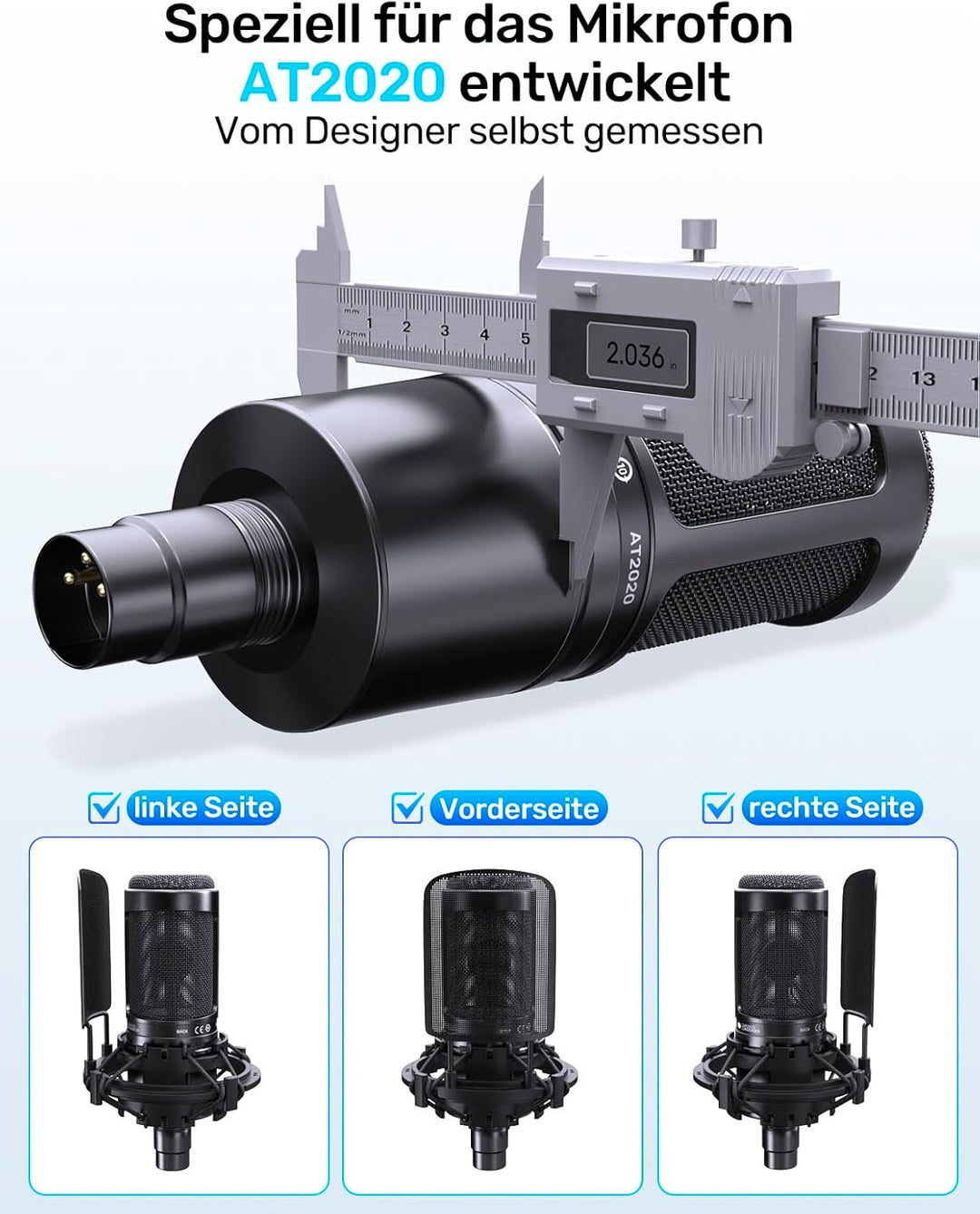 AT2020 Microphone Shock Mount Mikrofon-Stossdämpferhalterung mit Metall-Popfilter Anti-Vibrations-Au