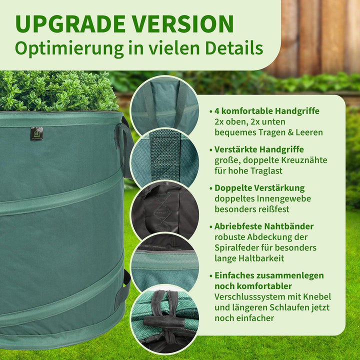 TTL Garden 3x 85L Pop Up Gartensack Premium - 220gsm 600D Oxford Gewebe selbstaufstellend extra robu