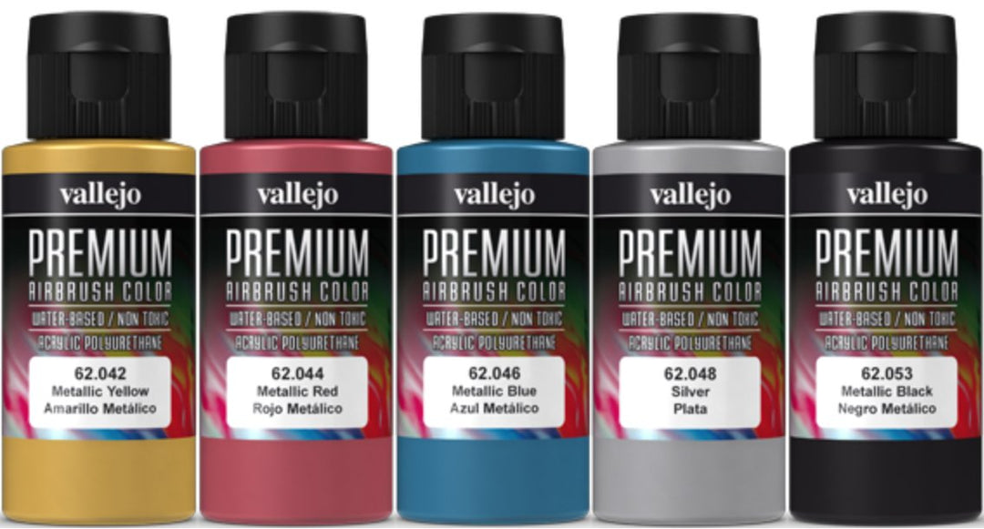 Airbrush Farben 5 x 60 ml Vallejo Premium Metallic Farben-Set Effekt Airbrushfarben
