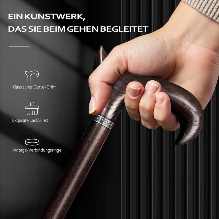 Handgefertigter Gehstock Holz Damen und Herren, mit 226 kg Belastbarkeit Gehstöcke Für Senioren,Ergo