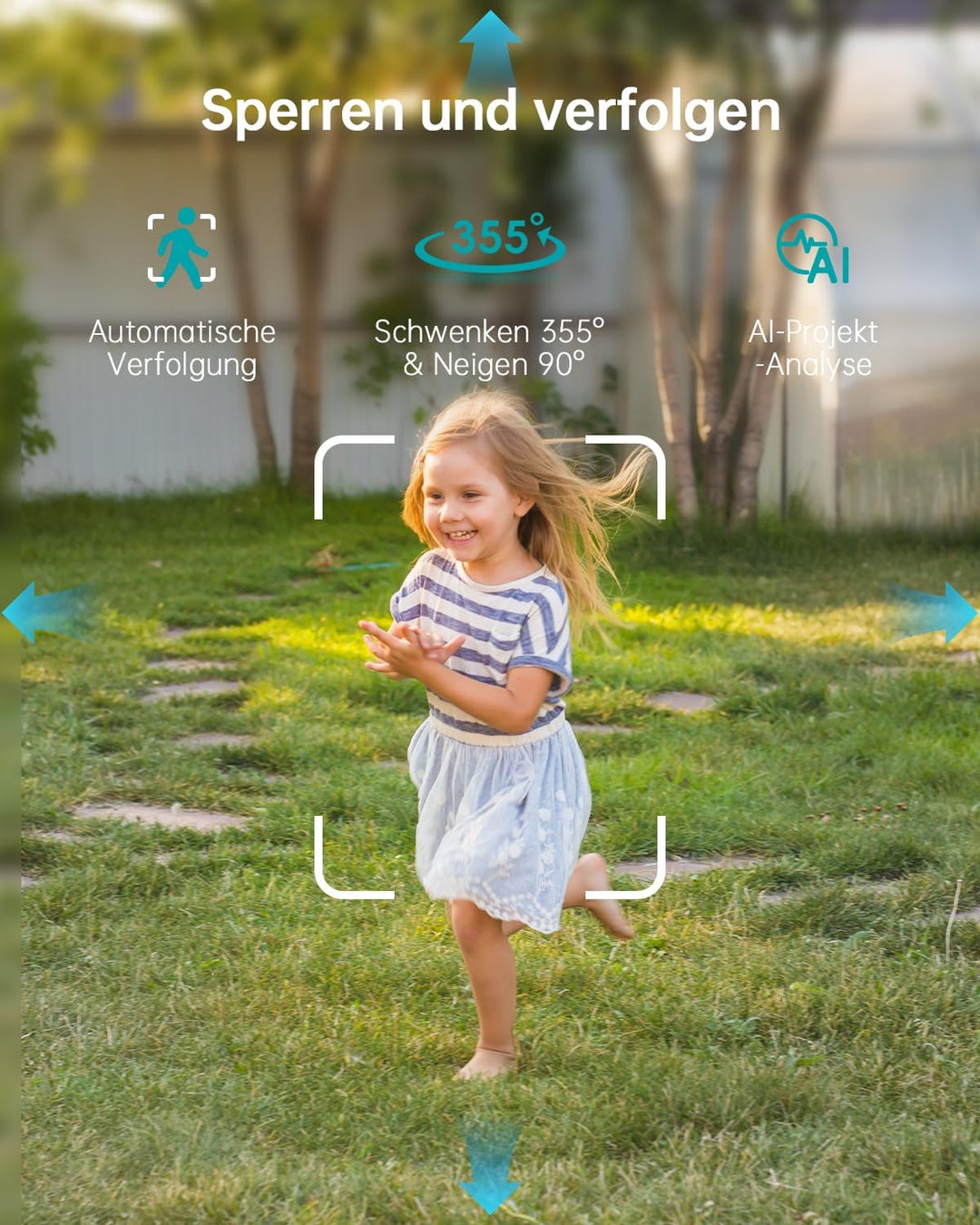 ZUMIMALL 2.5K Überwachungskamera Aussen mit Auto-Tracking, 24/7 Aufnahme | 355°/90° PTZ, Kabelgebund