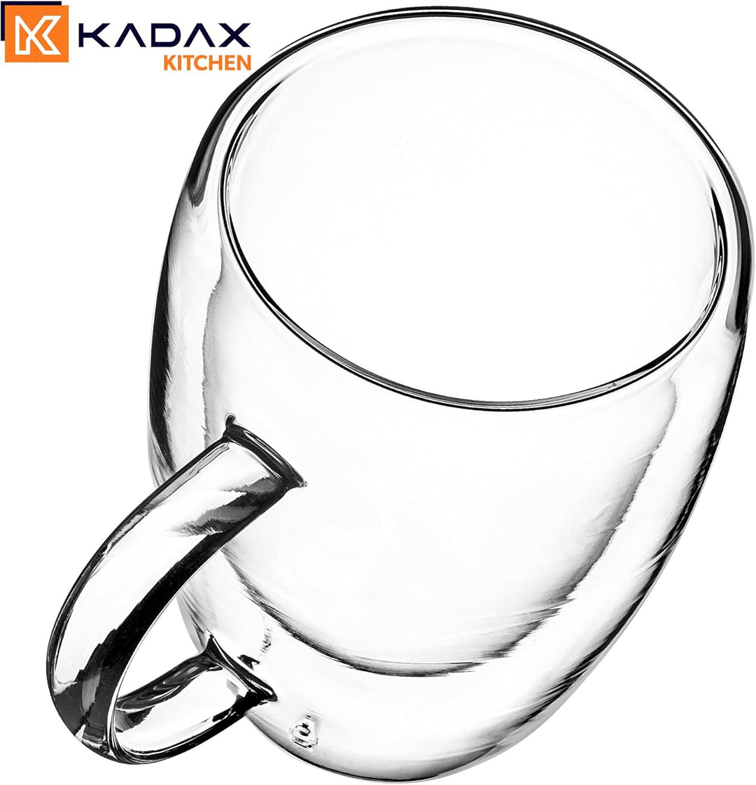KADAX doppelwandige Glas Tasse, Glas mit Griff, 270ml, Trinkglas für Saft, Tee, Kaffee, Drink, Wasse