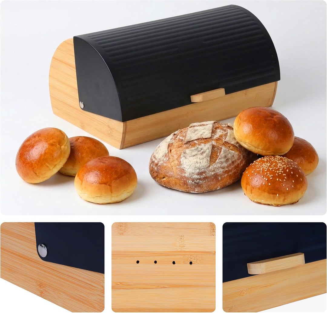 Relaxdays Brotkasten Bambus mit Klappdeckel, Brotaufbewahrung, HxBxT: 19 x 37,5 x 26,5 cm, Brotconta