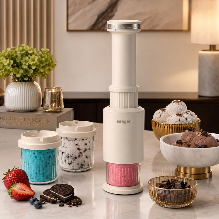 Seeger CompactCream 5-in-1 Kompakte Eismaschine mit 3 Dessertbechern CompactCream Eismaschine, Compa