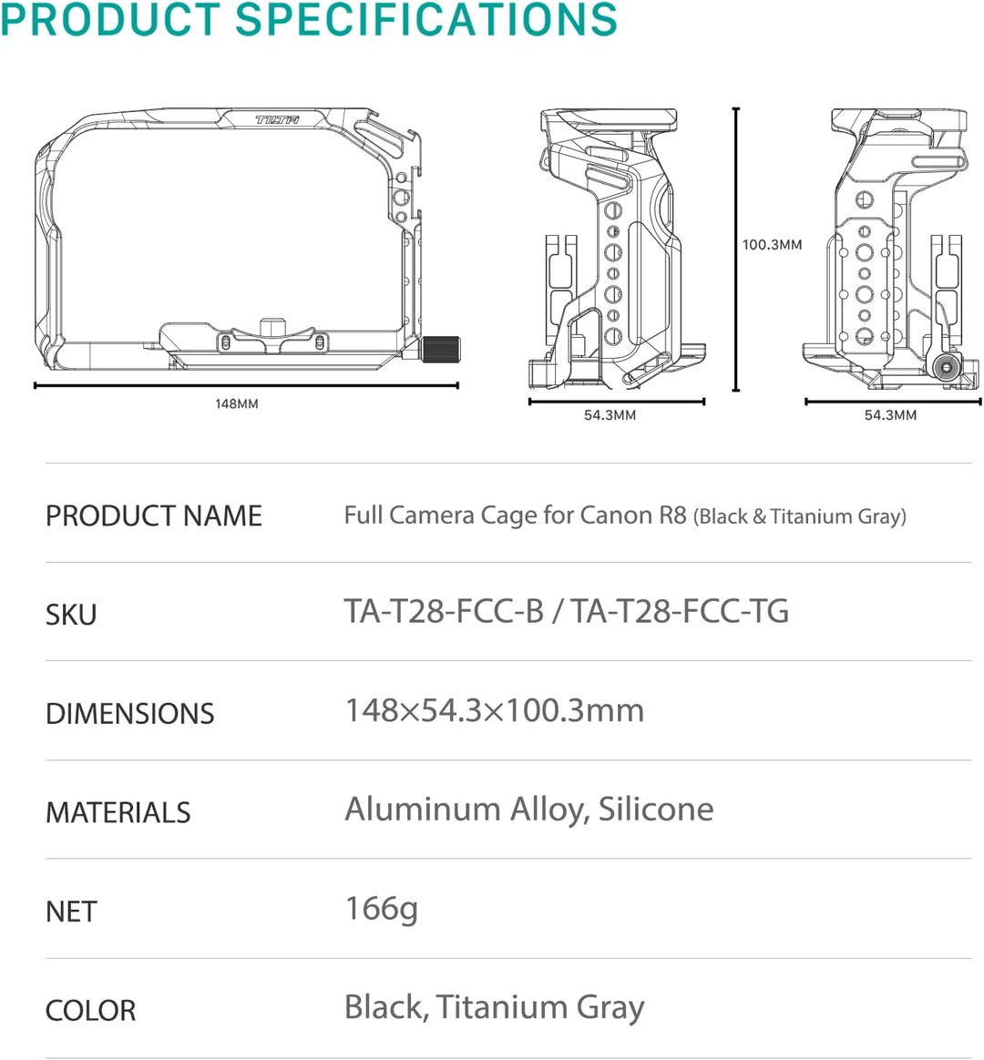 Tilta R8 Cage Full Camera Cage Compatible with Canon R8 with EF-R Mount Adapter Support,Micro HDMI a