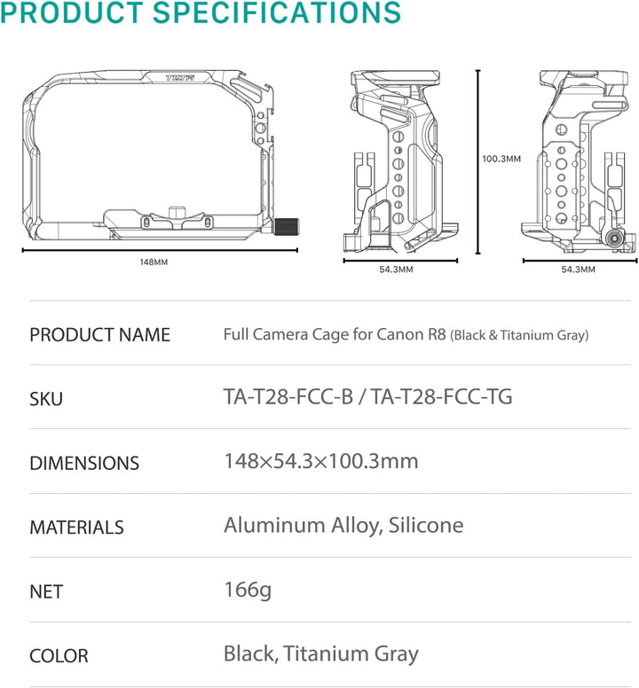 Tilta R8 Cage Full Camera Cage Compatible with Canon R8 with EF-R Mount Adapter Support,Micro HDMI a
