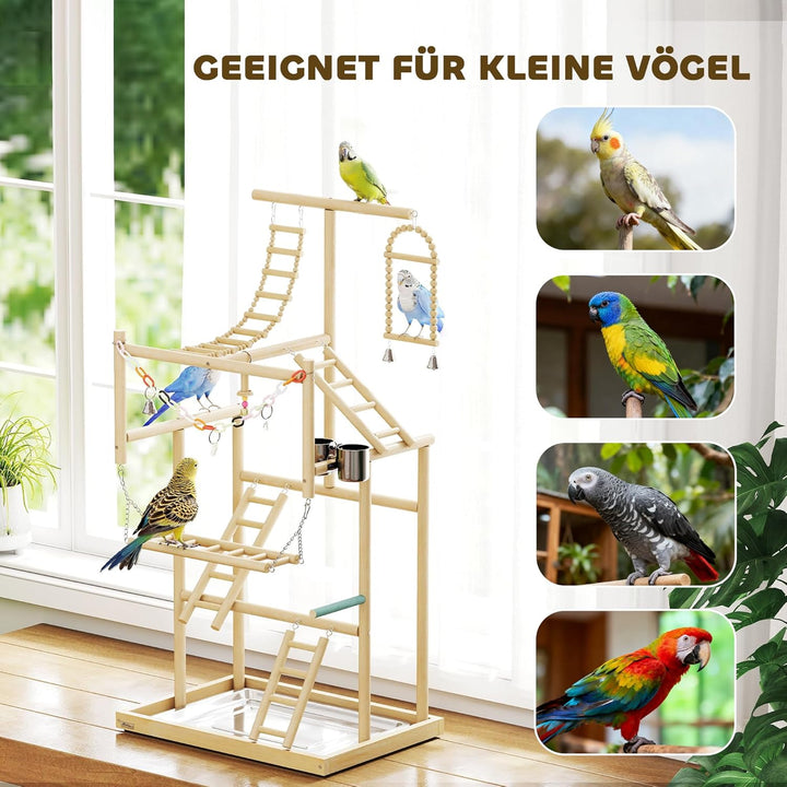 PawHut Papageien Spielplatz, 48 x 38 x 95 cm, Vogelspielplatz für Papageien, Parrot Playstand mit Sp