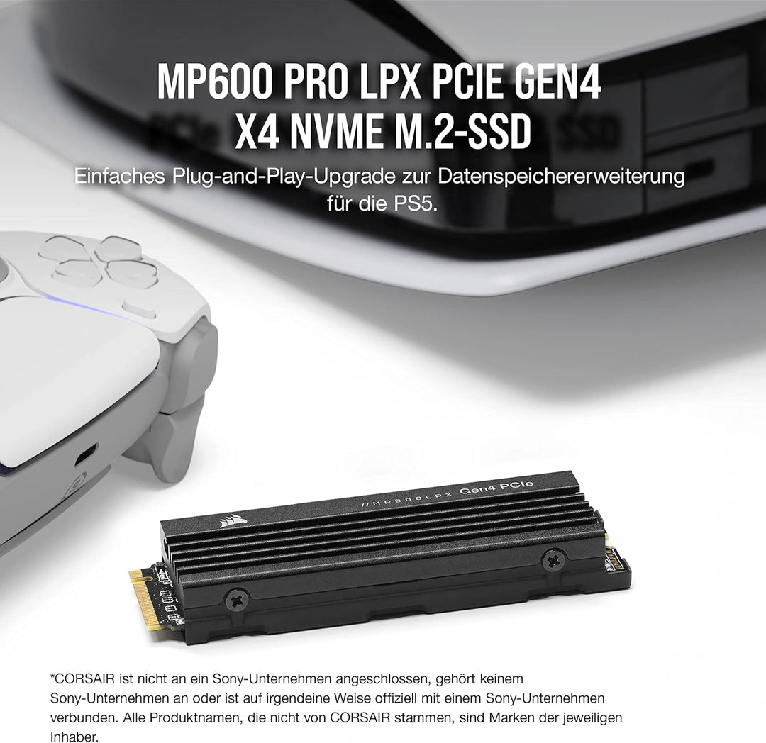 Corsair MP600 PRO LPX M.2 NVMe PCIe x4 Gen4 SSD, 1 TB, optimiert für PS5 Black, 1 Stück 1 TB Schwarz