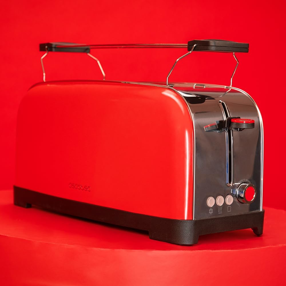 Cecotec Vertikaler Toaster mit 2 langen Schlitzen Toastin' Time 1500 Rot. 1500 W, 4 Brotscheiben, 3,